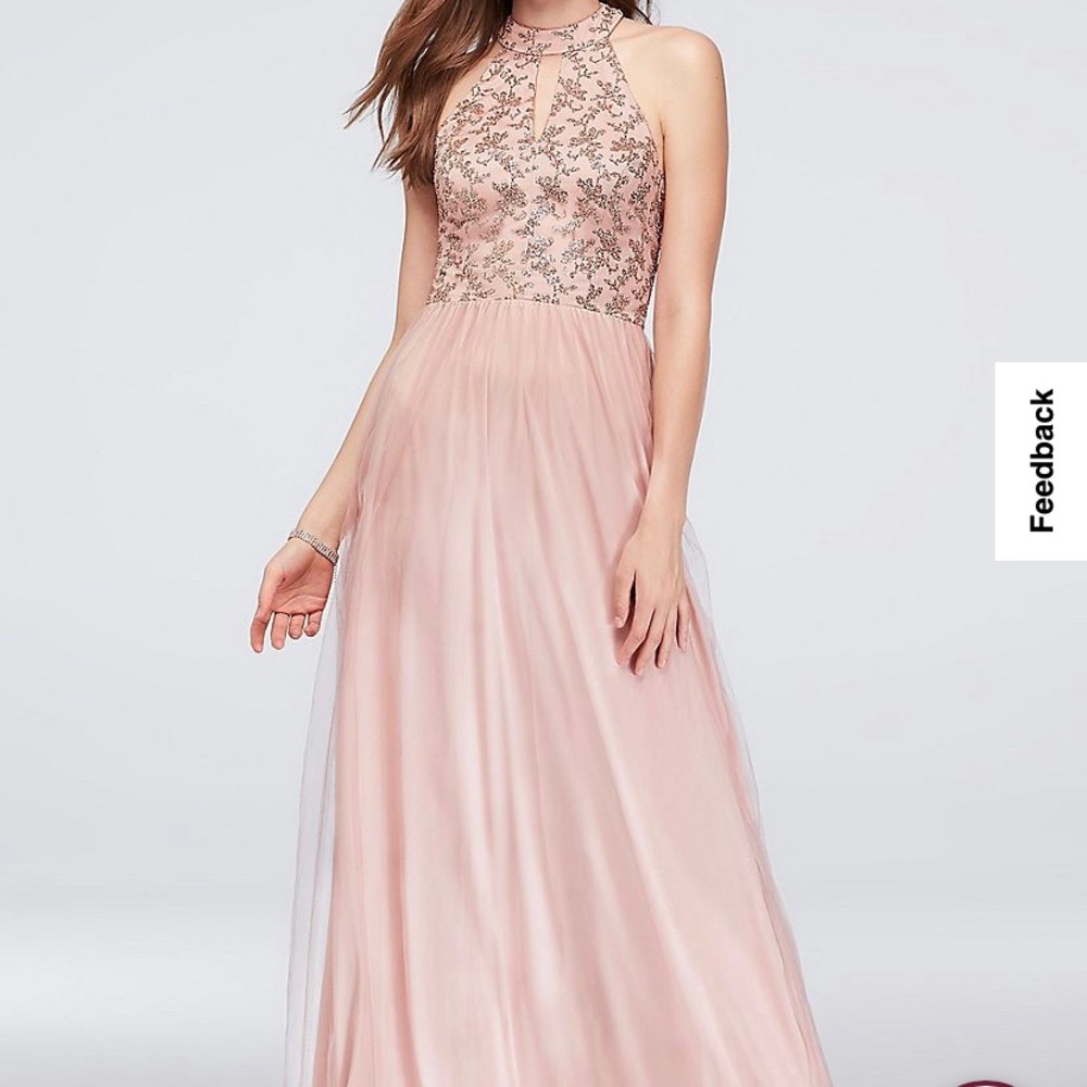 Speechless Sequin Chiffon Keyhole Bodice High-Neck Gown, Prom Dress. New. Sz 3.